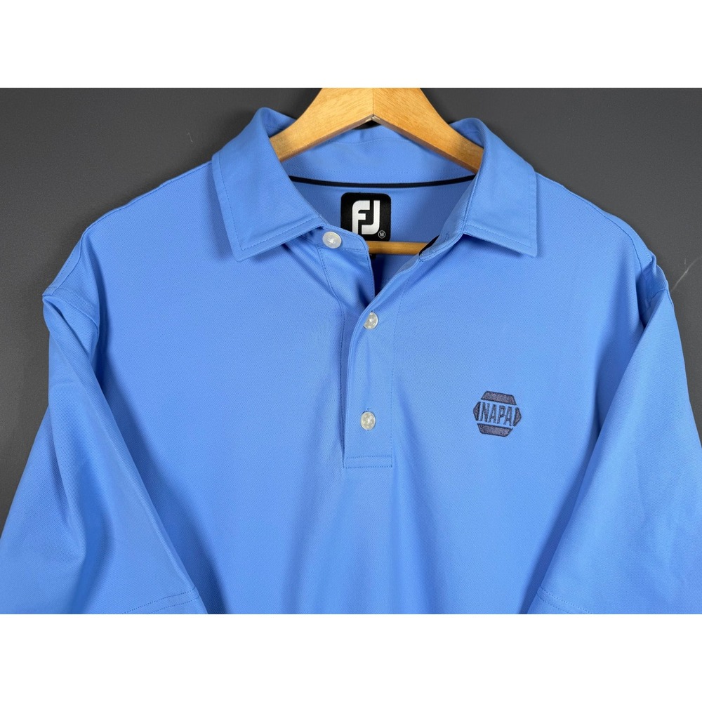 FootJoy Mens Medium NAPA Auto Parts Golf Polo Shirt Light Blue Short Sleeve